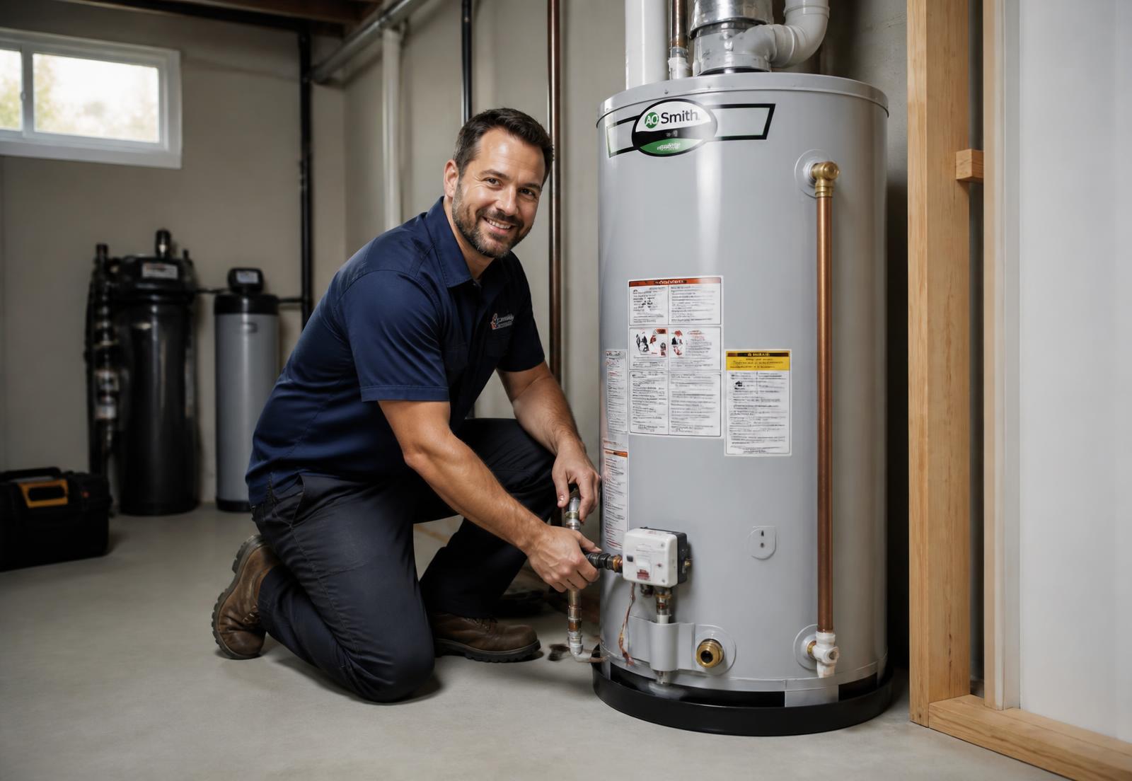 Swanson Plumbing Services technician installing a water heater in a North Mankato, MN home